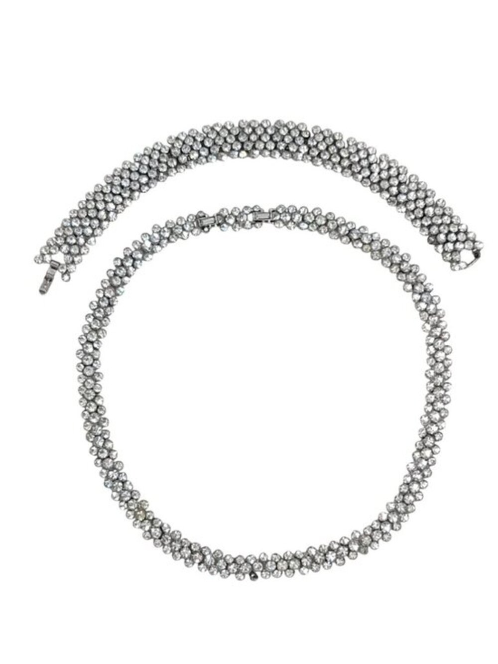Vintage Crown Trifari Symphony Choker Necklace & Bracelet Set Silver Tone Rhines